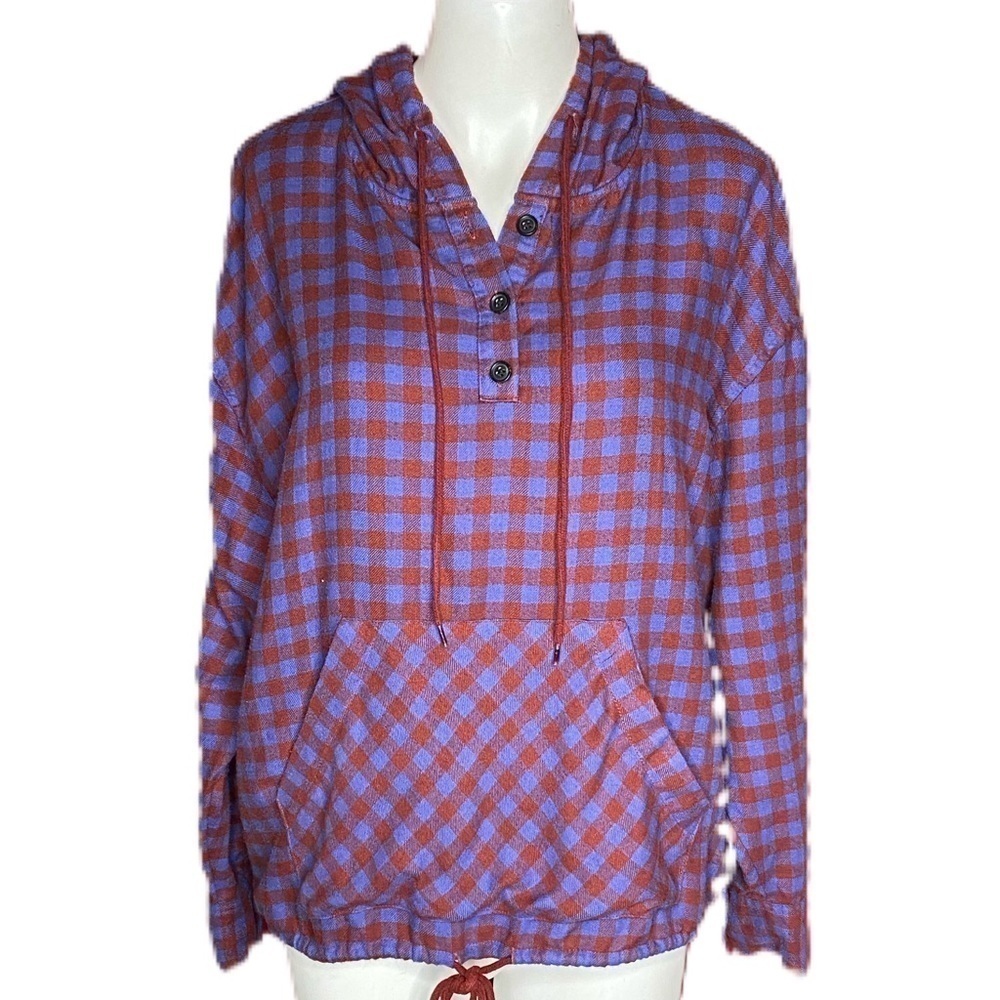 Urban Outfitters Blue & Red Checked Flannel Hoodie